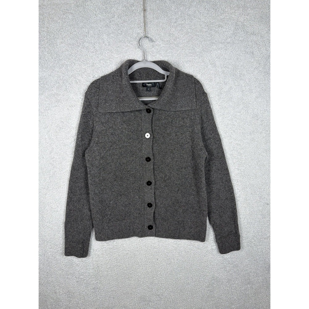 Theory Gray Wool Yak Hair Blend Button Front Collared Sweater Women's Size‎ M